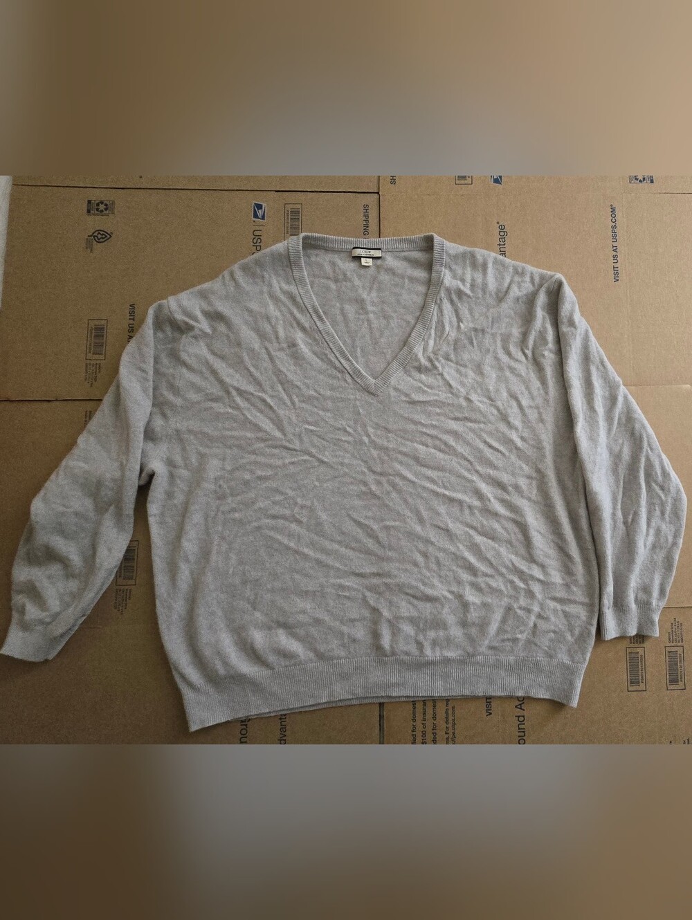 J. Crew Cashmere relaxed V-neck sweater, Gray, Size Large